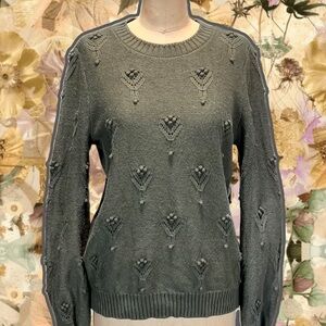 Loft floral textured 3D dimension knit sweater earthy woodsy moss forest‎ green
